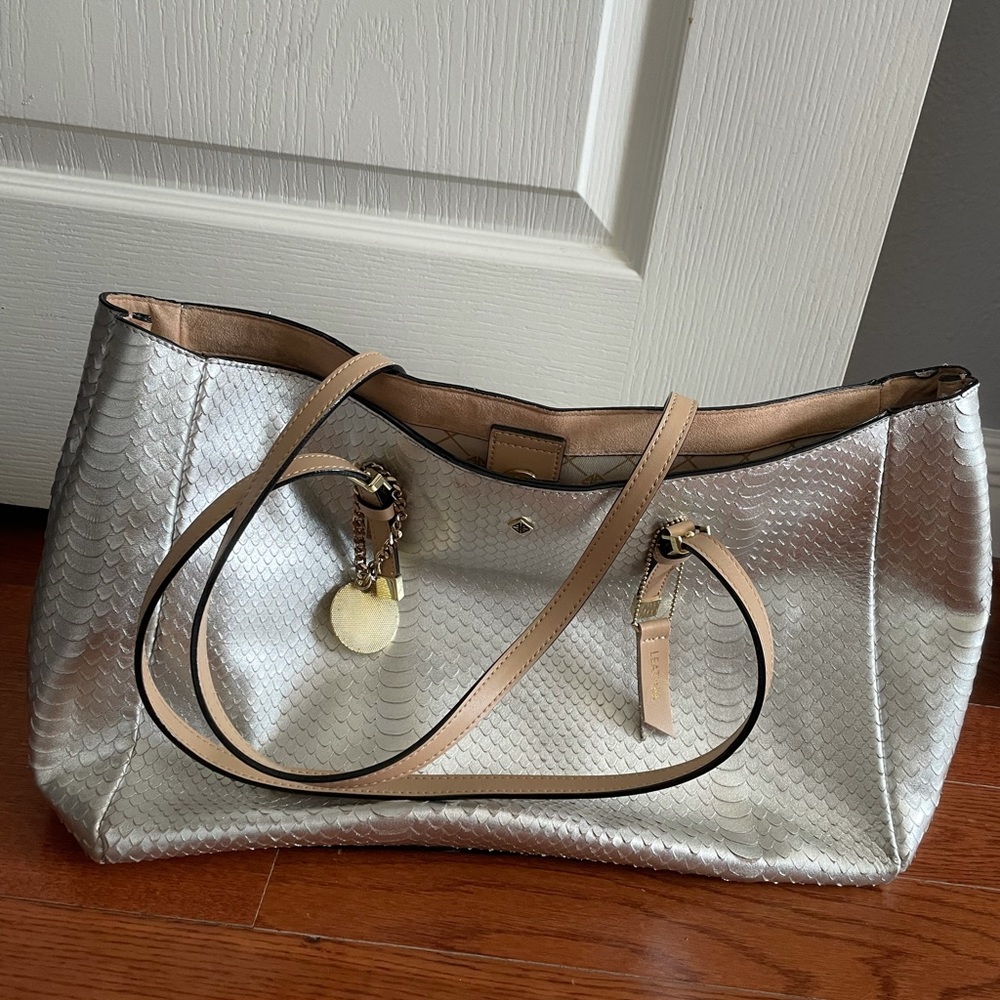 Antonio Melani leather silver snakeskin tote